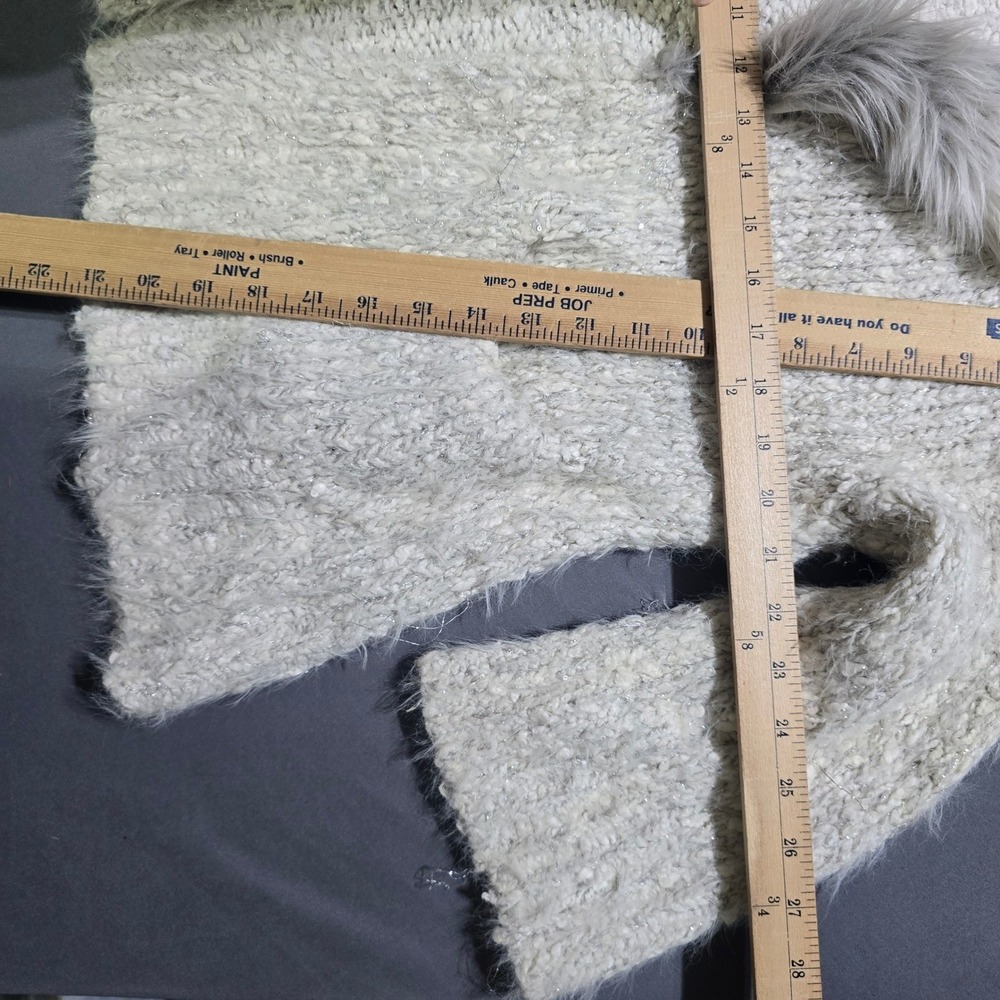 Sleeping on Snow Cardigan XS Ivory Faux Fur Collar Metallic Knit Open Front - Picture 2 of 6